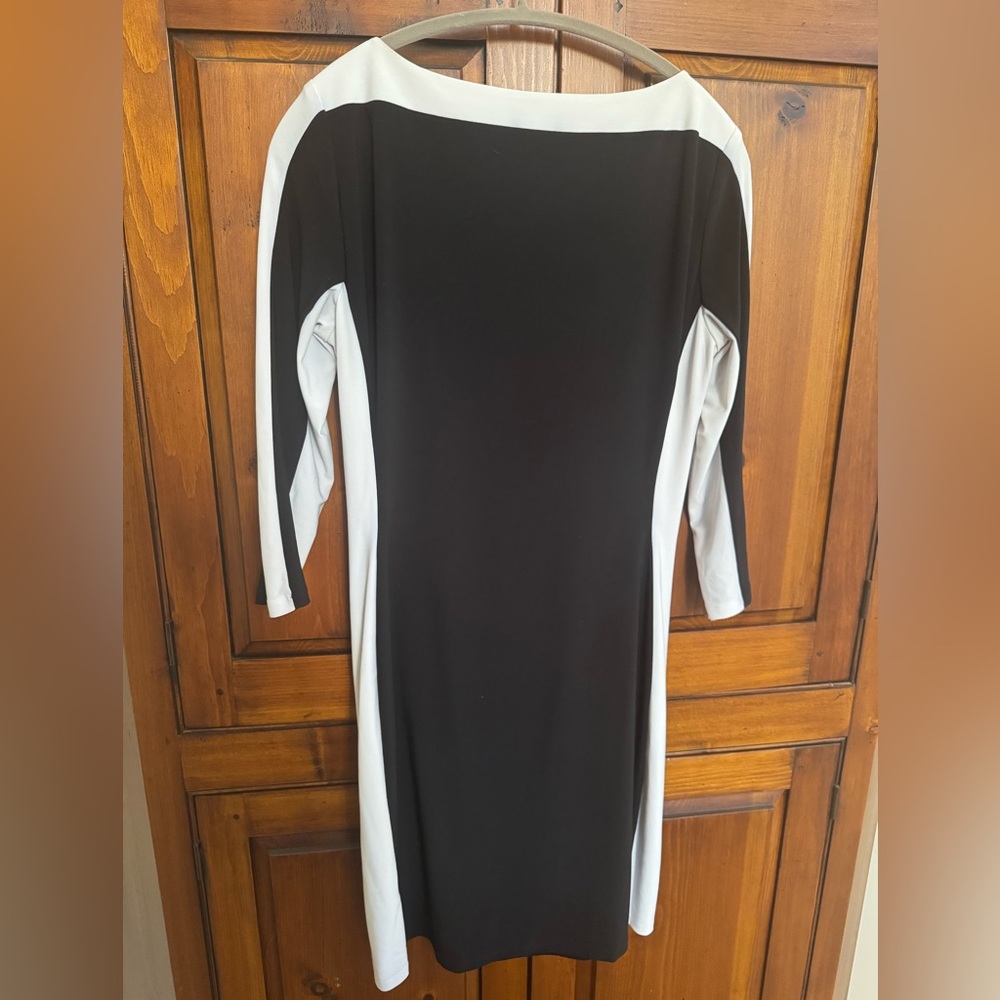 Lauren Ralph Lauren Black & White Long Sleeve Dress with ruching. Size 12   EUC - Picture 4 of 6